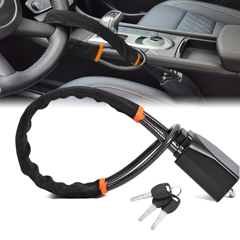XGWZ DualGuard Car Steering Wheel & Seat Belt Lock - 17" Universal Anti-Theft Device for Vehicles, SUVs, Golf Carts | Compact & Lightweight Security Lock with Multi-Function Keys (Black) - Image 1