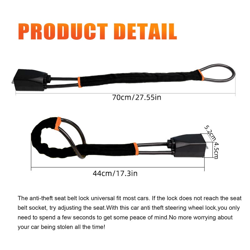 XGWZ DualGuard Car Steering Wheel & Seat Belt Lock - 17" Universal Anti-Theft Device for Vehicles, SUVs, Golf Carts | Compact & Lightweight Security Lock with Multi-Function Keys (Black) - Image 4