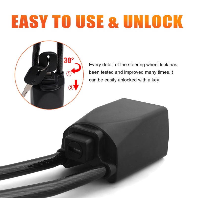 XGWZ DualGuard Car Steering Wheel & Seat Belt Lock - 17" Universal Anti-Theft Device for Vehicles, SUVs, Golf Carts | Compact & Lightweight Security Lock with Multi-Function Keys (Black) - Image 3