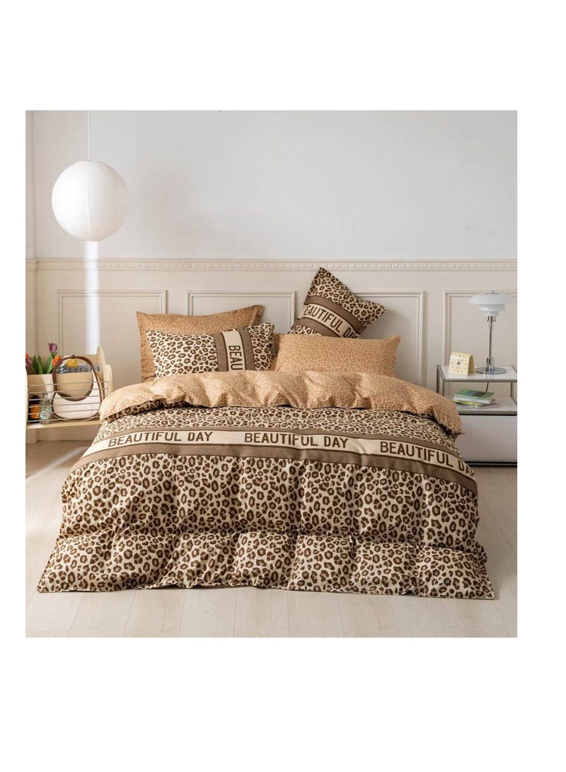 Smooth fine geometric leaf single-size duvet cover set, multicolour -160x210cm, fitted sheets size (120x200)+30cm cotton+polyester