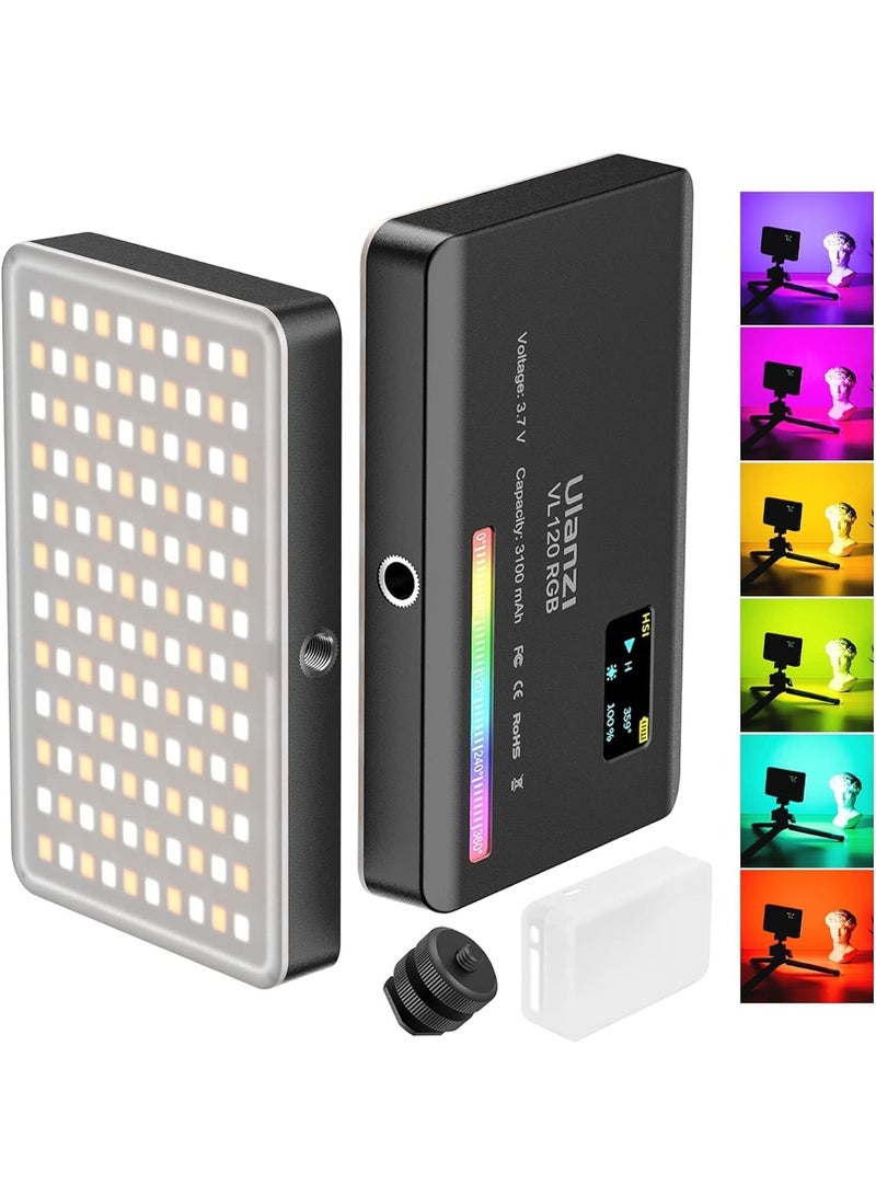 يولانزي ضوء فيديو RGB LED من أولانزي VL120 قابل للتعديل مع حرارة لون من 2500K إلى 9000K، لون كامل بزاوية 360 درجة، بطارية مدمجة، للكاميرات والهواتف الذكية وتصوير الفيديو - Image 1