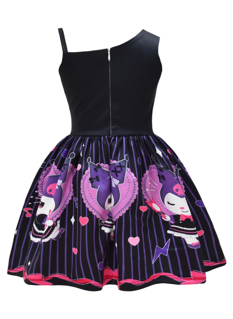 عام فستان كليومي كرتوني لاطفال بنمط شعبي أحادي الكتف وقرطاس قوس به نمط لطيف لتلبية احتياجات السفر - Image 3