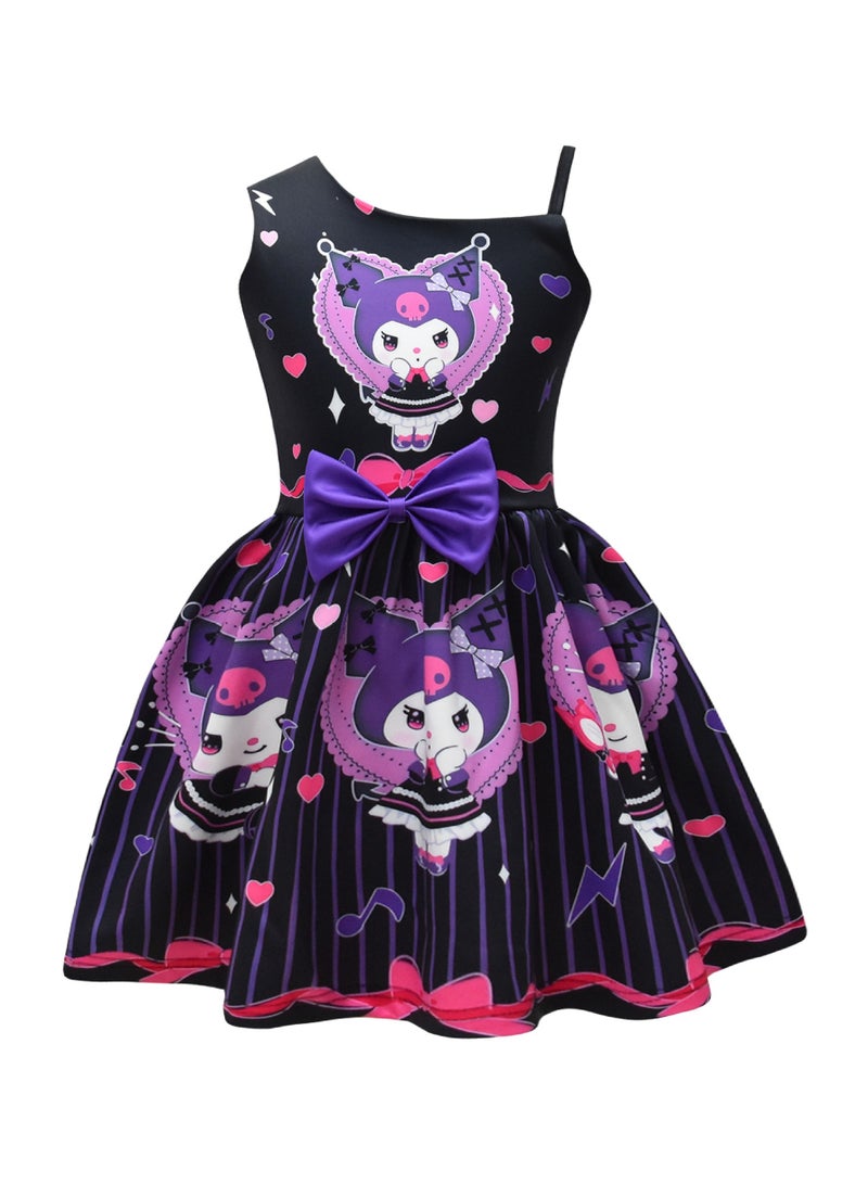 عام فستان كليومي كرتوني لاطفال بنمط شعبي أحادي الكتف وقرطاس قوس به نمط لطيف لتلبية احتياجات السفر - Image 1