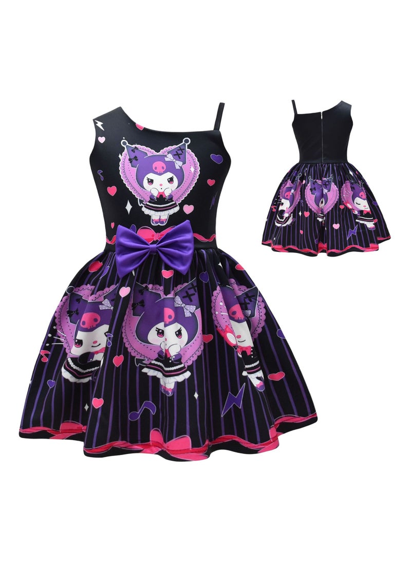 عام فستان كليومي كرتوني لاطفال بنمط شعبي أحادي الكتف وقرطاس قوس به نمط لطيف لتلبية احتياجات السفر - Image 2