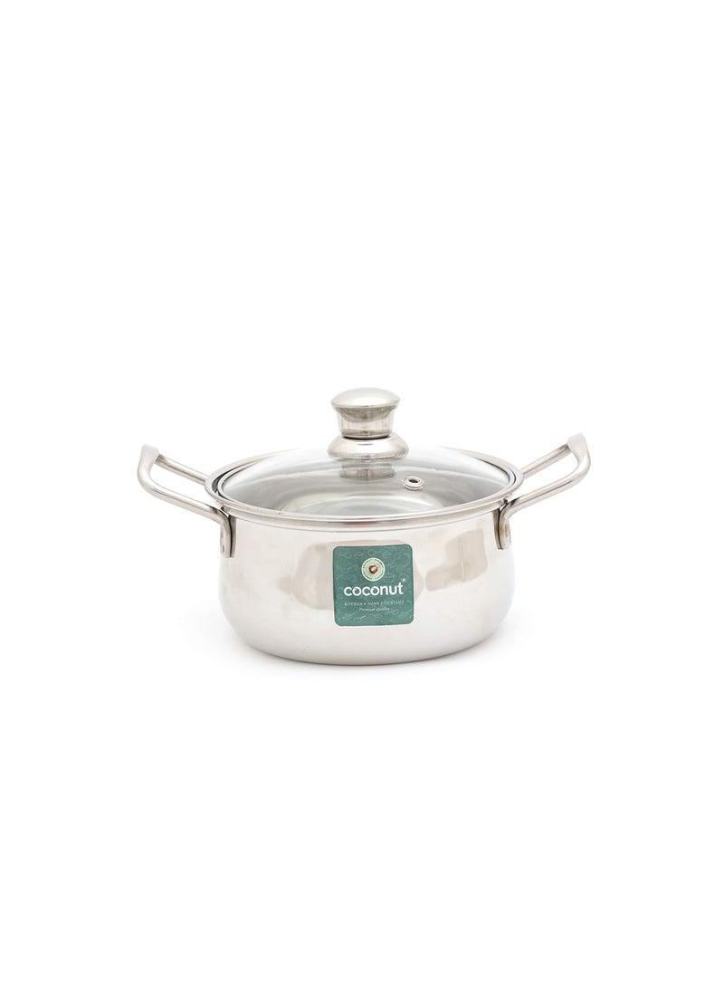 Coconut Coconut Stainless Steel Cook & Serve/Mysore Royal Handi Glass Lid with Handle - Big - Diamater - 19, Capacity - 2000 ML 