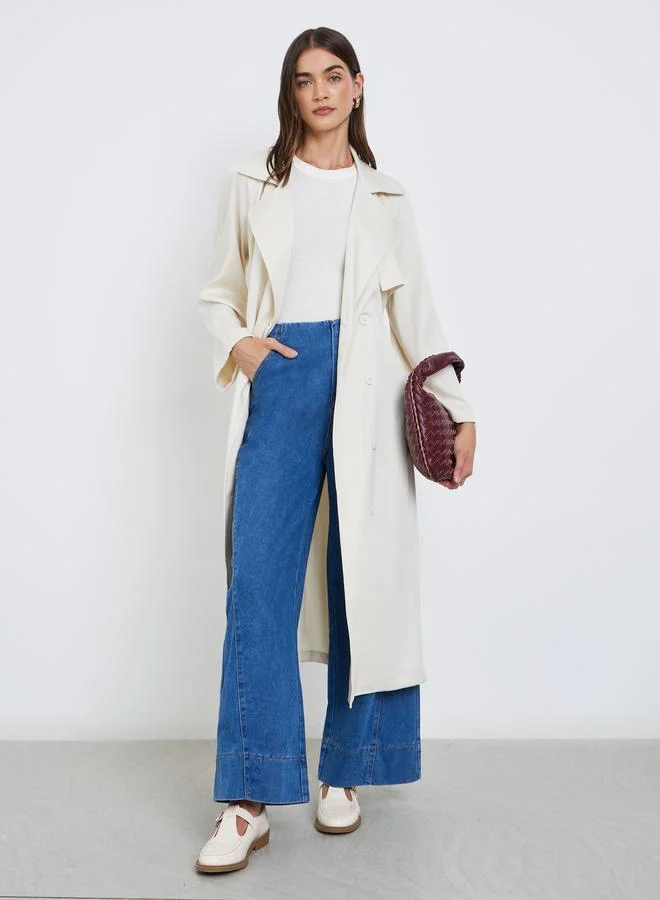 Styli Off-White Bleted Midi Trench Coat