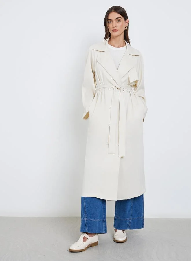 Styli Styli Off-White Bleted Midi Trench Coat