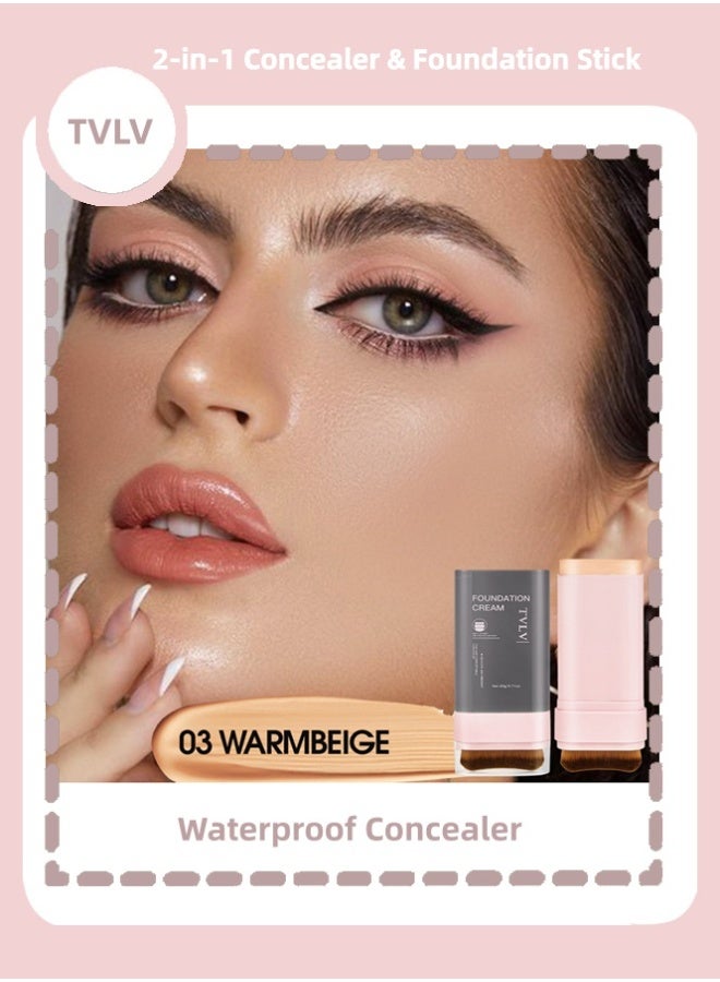 TVLV [Waterproof Concealer] 2-in-1 Concealer & Foundation Stick Waterproof, Sweat-Resistant |  03#WARMBEIGE/ - Image 1