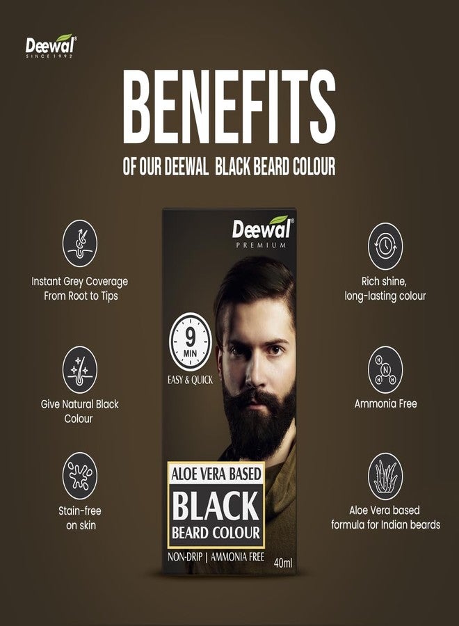Deewal Beard Black Color | Quick 9-Minute Formula | Natural Black Beard Color for Men | No Ammonia | Long-Lasting & Skin-Friendly Hair Dye | Easy Application & Non-Drip Formula (Pack of 5) - Image 3