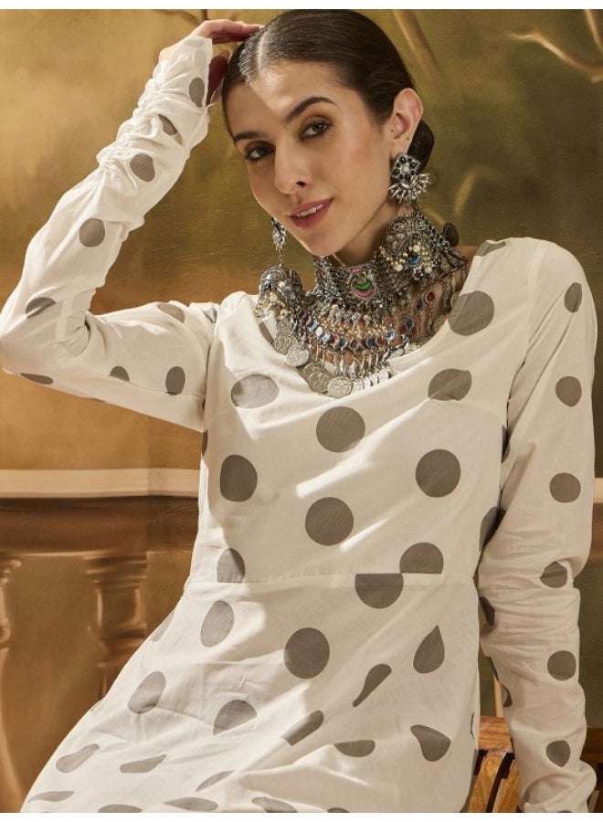 AKS White And Grey Polka Dots Flared Maxi  - Image 3