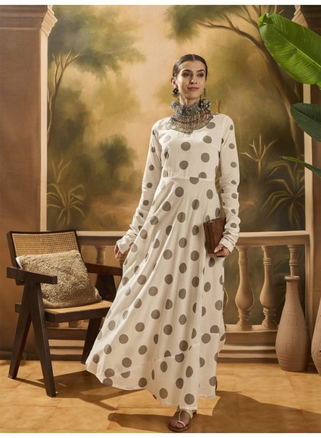 AKS White And Grey Polka Dots Flared Maxi  - Image 1