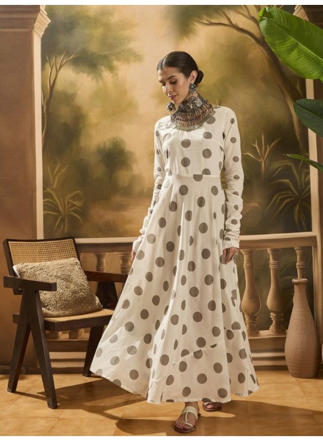 AKS White And Grey Polka Dots Flared Maxi  - Image 2