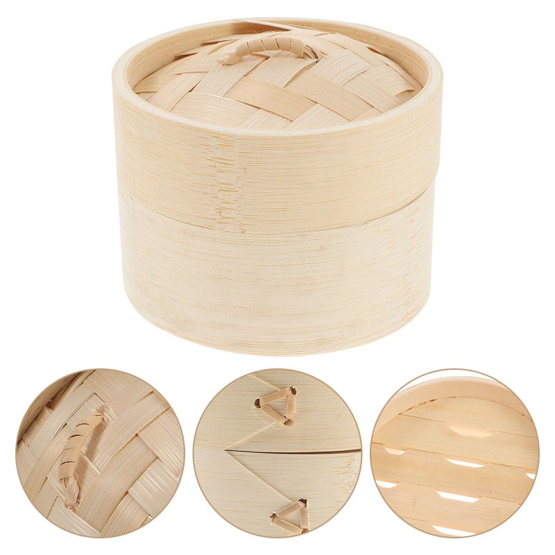 10cm Bamboo Steamer Basket with Lid Reusable for Dumplings Buns Dim Sum - Image 3