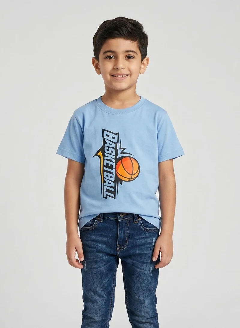 بيبي كلو Boys Basketball Print Blue T-Shirt