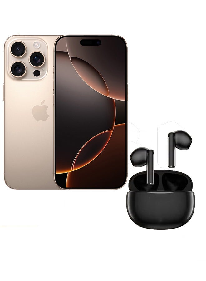 Apple Renewed - iPhone 16 Pro 128GB Desert Titanium 5G With Facetime - International Version & Renewed - E310 True Wireless Stereo Earbuds, Bluetooth 5.3, 13mm Drivers, AI Call Noise Reduction, 20 Hours Playtime, USB-C Charging, Lightweight - Black , with 1-Year Replacement Warranty Bundle - Image 1