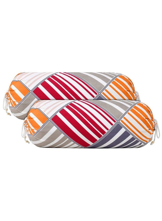 Kuber Industries Lining Print Bolster Cover with Drawstring|Round Bedside Long Pillow Cover|Dewan Pillow Cover Set 16 x 32 |Bolster Cover Set of 2 (Magenta & Grey) - Image 1