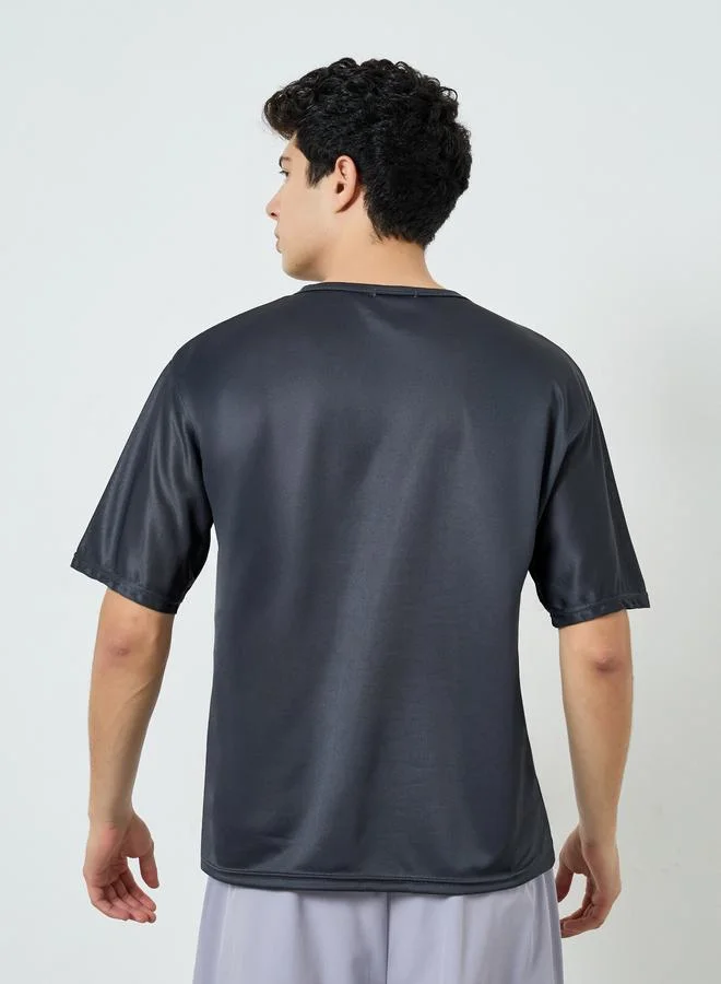 Styli Active  Men Grey Printed Training T-Shirt for Men | Best Price UAE