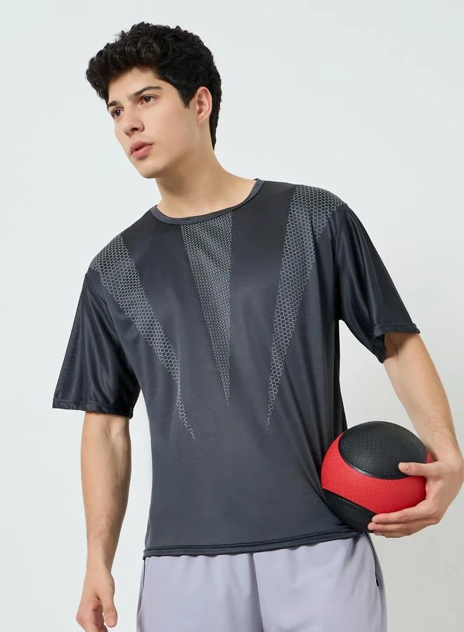 Styli Active Men Grey Printed Training T-Shirt