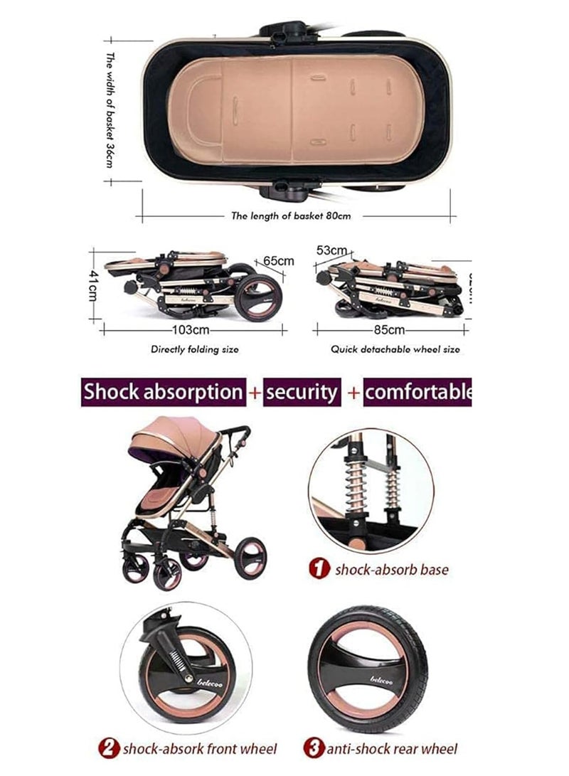 مونوج عربة أطفال 3 في 1 مع مقعد قابل للعكس ومظلة قابلة للتعديل - Image 3