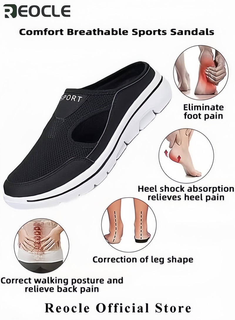 REOCLE Women's Walking Sneakers Breathable Mesh Mules Shoe Open Back Slip On Shoes Comfort Support Sports Sandals Orthopedic Stretch Shoes Lightweight House Shoes - Image 4