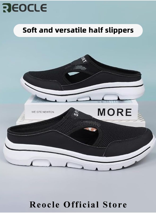 REOCLE - Women's Walking Sneakers Breathable Mesh Mules Shoes Open Back Slip On Shoes Comfort Support Sports Sandals Orthopedic Stretch Shoes Lightweight House Shoes - Image 1