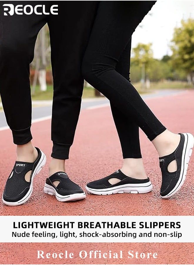 REOCLE - Women's Walking Sneakers Breathable Mesh Mules Shoes Open Back Slip On Shoes Comfort Support Sports Sandals Orthopedic Stretch Shoes Lightweight House Shoes - Image 1
