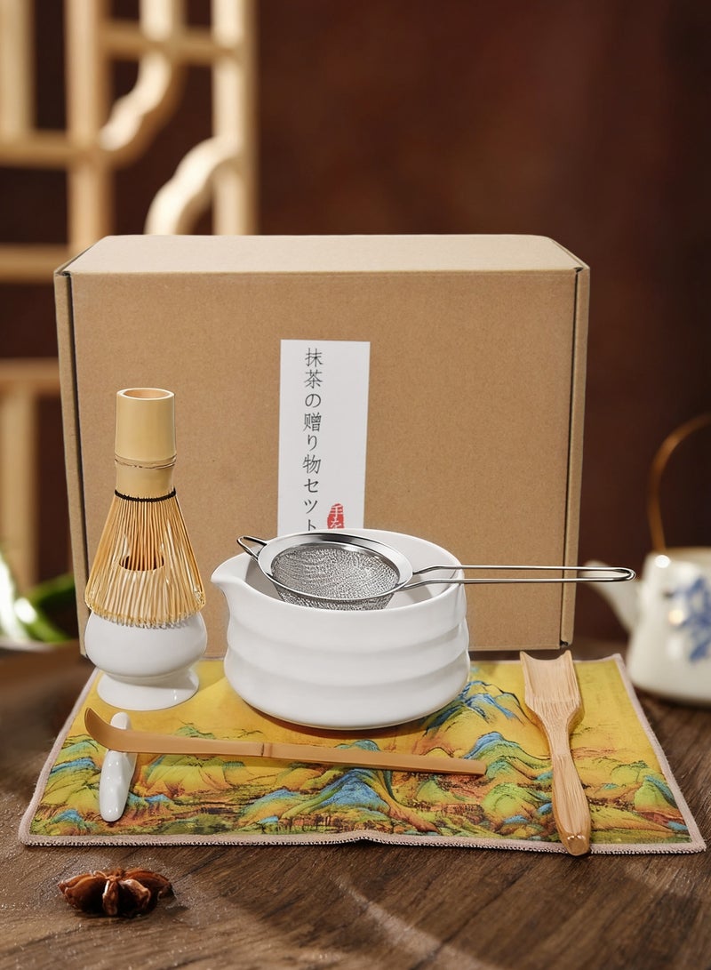 WinHolder 8Pcs Matcha Set Matcha Traditional Handmade Tea Whisk Tool with Matcha Bowl (with Pouring Spout), Bamboo Whisk, Whisk Holder, Strainer Bamboo Scoop ，Bamboo Spoon- Elegant Matcha Set for Gifting and Personal Use - Image 1
