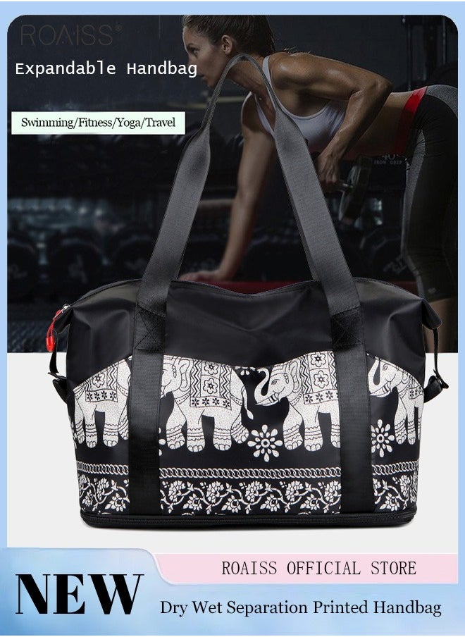 roaiss - Printed Waterproof Travel Fitness Bag Expandable Design Dry And Wet Separation Yoga Bag Large Capacity Business Travel Swimming Bag - Image 1