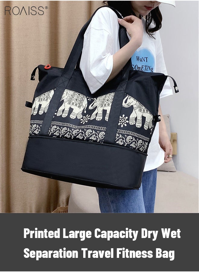 roaiss - Printed Waterproof Travel Fitness Bag Expandable Design Dry And Wet Separation Yoga Bag Large Capacity Business Travel Swimming Bag - Image 1