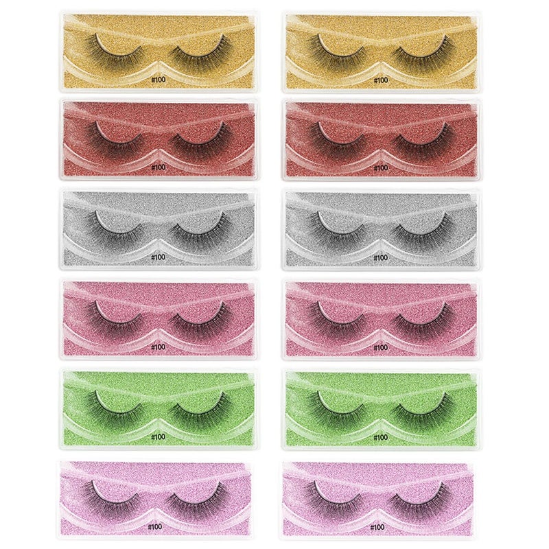 12 Pairs Colored Base Mixed Dense 3d Curl False Eyelashes Makeup Accessory Natural Look for Stage Performance and Daily Wear - Image 1