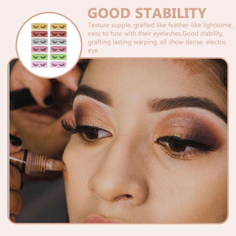 12 Pairs Colored Base Mixed Dense 3d Curl False Eyelashes Makeup Accessory Natural Look for Stage Performance and Daily Wear - Image 4