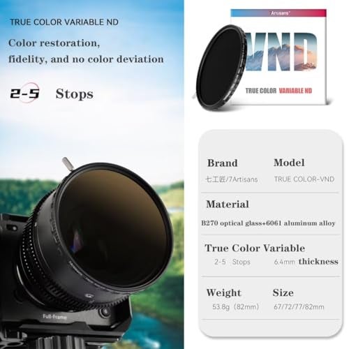 7artisans 82mm True Color VND 25 Stops Variable Neutral Density FilterAdjustable ND Filter Water Repellent and Scratch Resistant for Camera Lens - Image 3