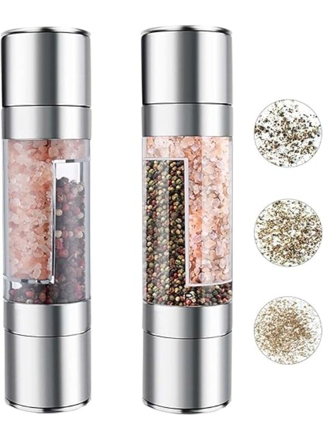 2pcs salt and pepper grinder set 2 in 1 Stainless Steel Pepper Mill and Salt Mill With Adjustable Coarse Mills Sea Salt, Black Pepper, Fits in Home, Kitchen, Barbecue - Image 1