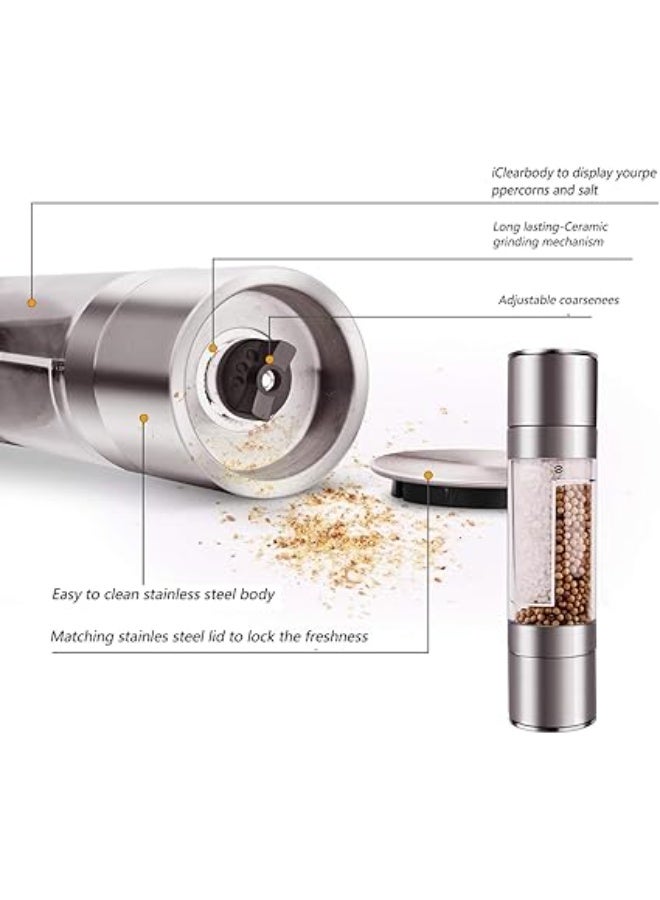 2pcs salt and pepper grinder set 2 in 1 Stainless Steel Pepper Mill and Salt Mill With Adjustable Coarse Mills Sea Salt, Black Pepper, Fits in Home, Kitchen, Barbecue - Image 5