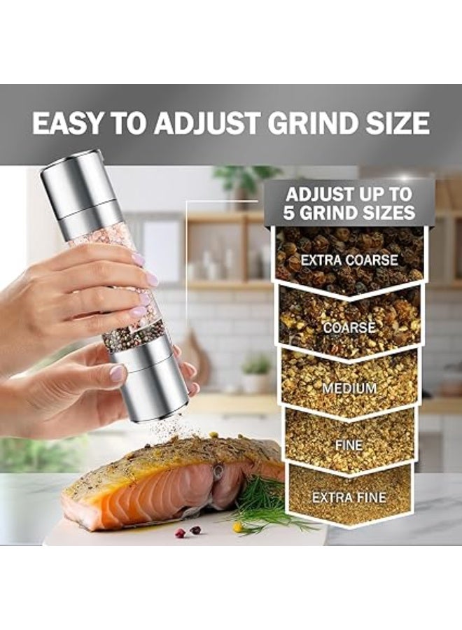 2pcs salt and pepper grinder set 2 in 1 Stainless Steel Pepper Mill and Salt Mill With Adjustable Coarse Mills Sea Salt, Black Pepper, Fits in Home, Kitchen, Barbecue - Image 2