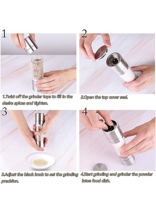 2pcs salt and pepper grinder set 2 in 1 Stainless Steel Pepper Mill and Salt Mill With Adjustable Coarse Mills Sea Salt, Black Pepper, Fits in Home, Kitchen, Barbecue - Image 3