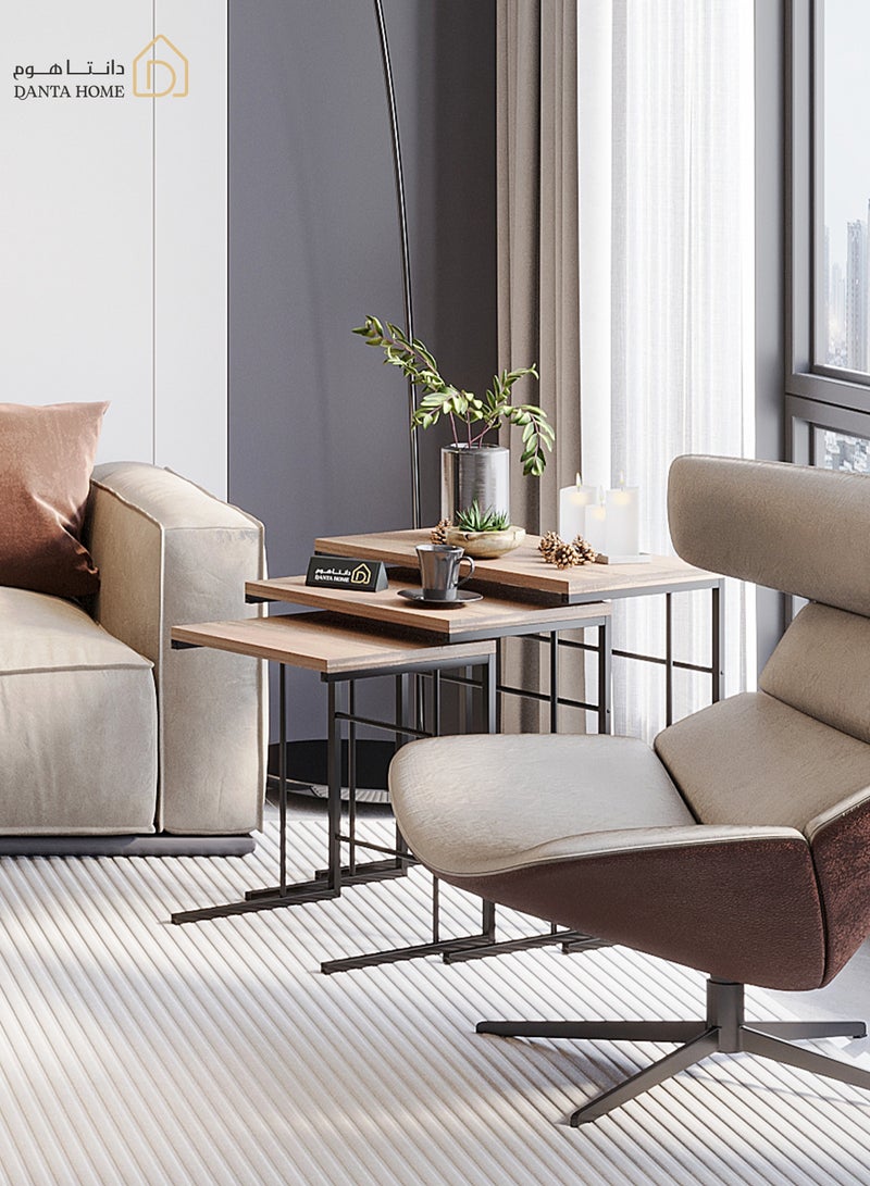 DANTA HOME Set Of 3 Side Table Coffee Tables Suitable For Placement Next To A Sofa, Wood Top And Metal Legs - Brown / Black - Image 4