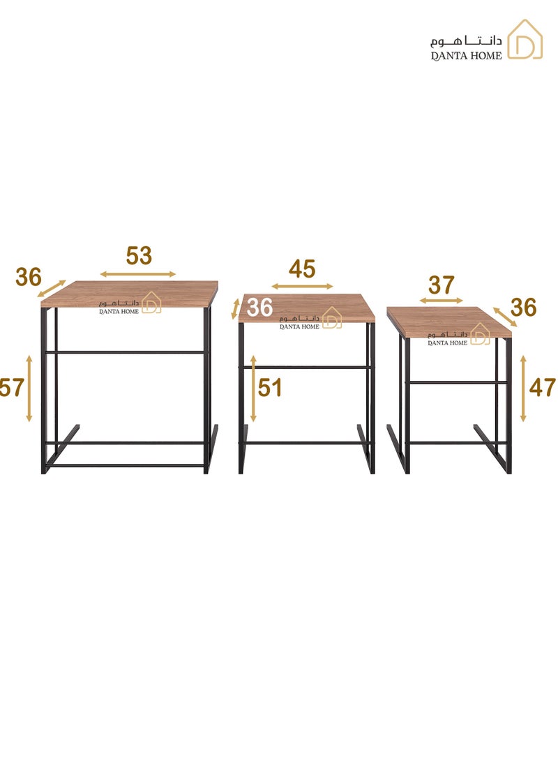 DANTA HOME Set Of 3 Side Table Coffee Tables Suitable For Placement Next To A Sofa, Wood Top And Metal Legs - Brown / Black - Image 5