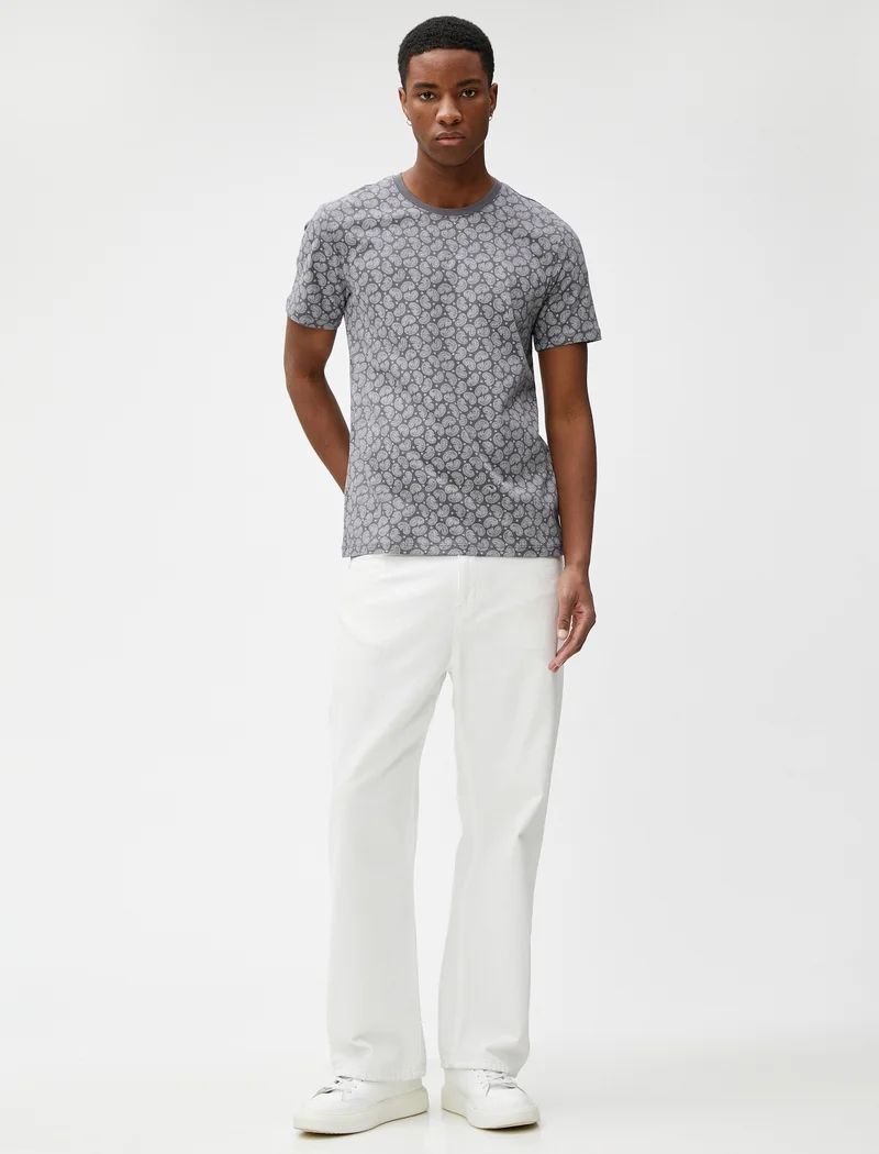 كوتون Shawl Printed T-Shirt Crew Neck Slim Fit Cotton
