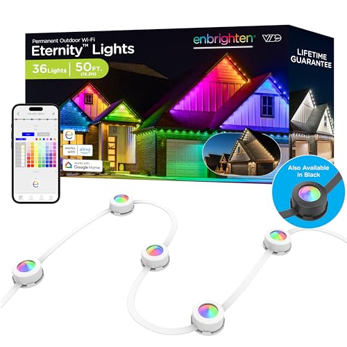 Enbrighten أضواء إنبرايتن VIBE إيتيرنيتي الدائمة الخارجية، 50 قدم، 36 LED RGBWIC، أضواء ذكية للتزيين اليومي، مقاومة للماء IP67، متوافقة مع أليكسا، جوجل هوم، بيضاء، 81102 - Image 1
