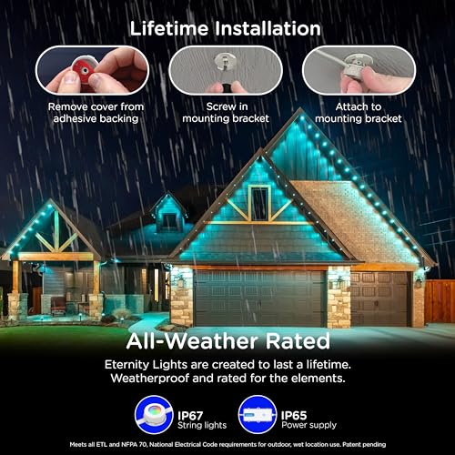 Enbrighten أضواء إنبرايتن VIBE إيتيرنيتي الدائمة الخارجية، 50 قدم، 36 LED RGBWIC، أضواء ذكية للتزيين اليومي، مقاومة للماء IP67، متوافقة مع أليكسا، جوجل هوم، بيضاء، 81102 - Image 4