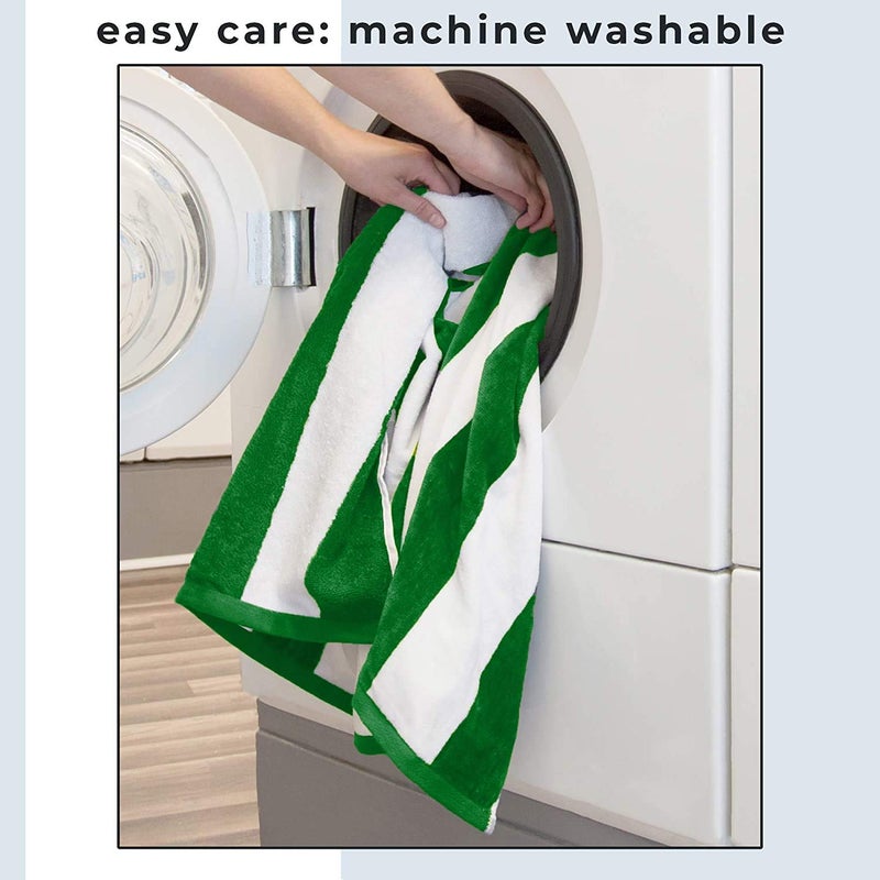 TIQH Plush Velour 100% Cotton Cabana Stripe Soft Hand, Gym & Workout Towel - Set of 2 (Green) - Image 3