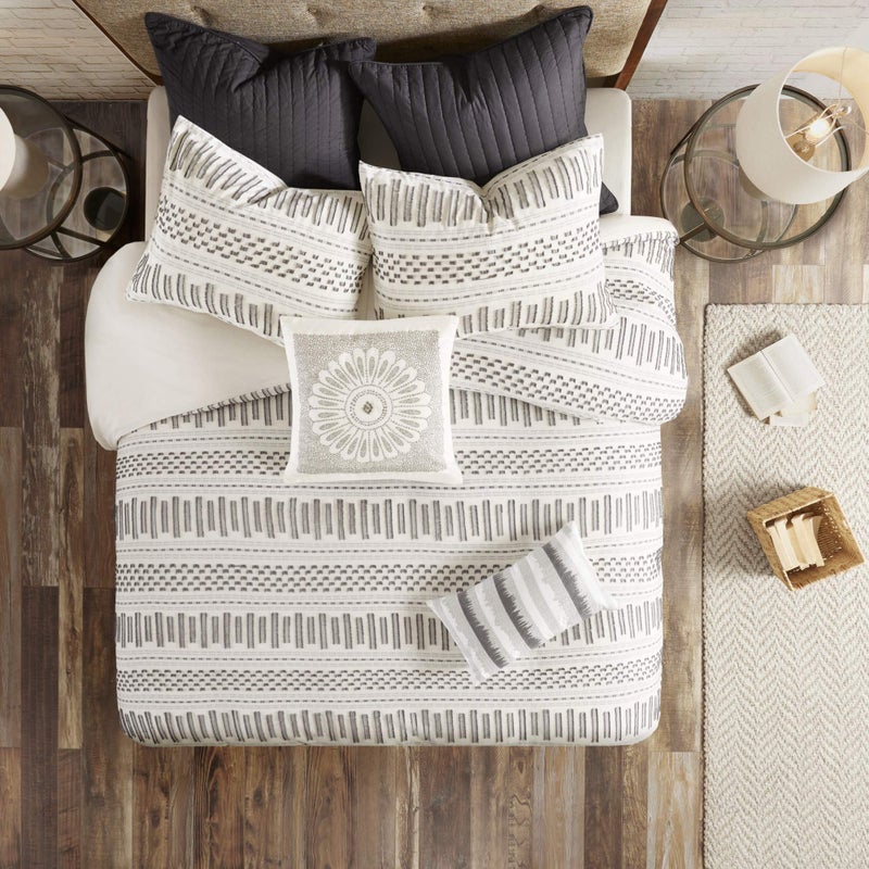 Ink+Ivy INKIVY Luxurious CottonBedding Set  Mid Century Trendy Geometric Design All Season CozyCover With MatchingShams KingCal King Rhea Jacquard IvoryCharcoal
