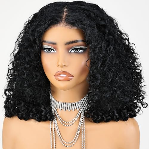ijoy Burmese Curly Human Hair Wig 13x4 Lace Front Wigs with Spiral Curls End 180 Density Pre Plucked Brazilian Tiny Knots 16 Inch Lace Frontal Wig Natural Black Curly - Image 1