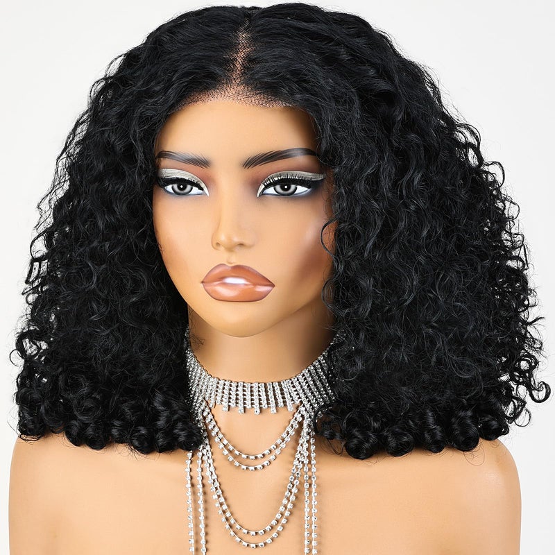 ijoy Burmese Curly Human Hair Wig 13x4 Lace Front Wigs with Spiral Curls End 180 Density Pre Plucked Brazilian Tiny Knots 16 Inch Lace Frontal Wig Natural Black Curly - Image 2
