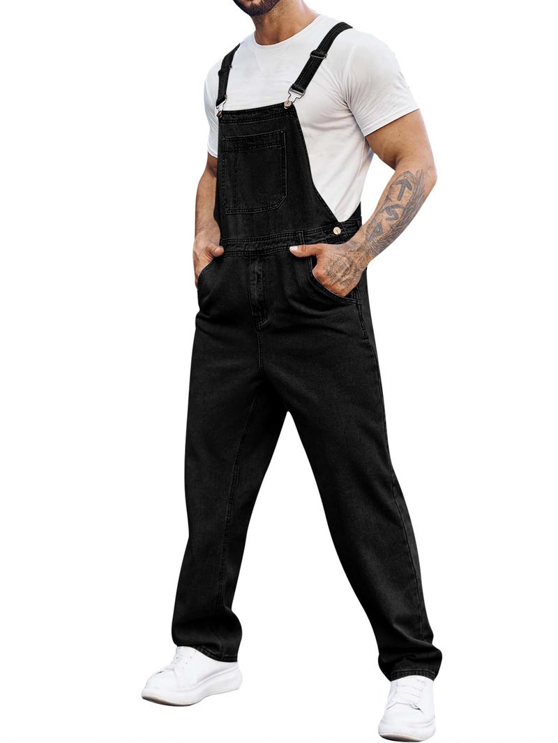 Runcati Mens Denim Bib Overall Jean Romper Trousers Adjustable Strap Workwear Slim Fit Jumpsuit