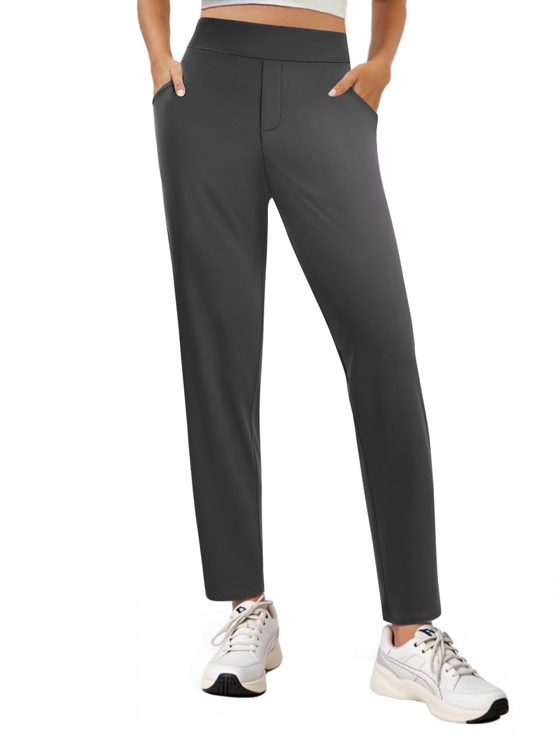 COPYLEAF Ankle Dress Pants Women High Waisted Work Travel Pants with Pockets Stretchy Business Casual Slacks(Dark Grey L) - Image 2