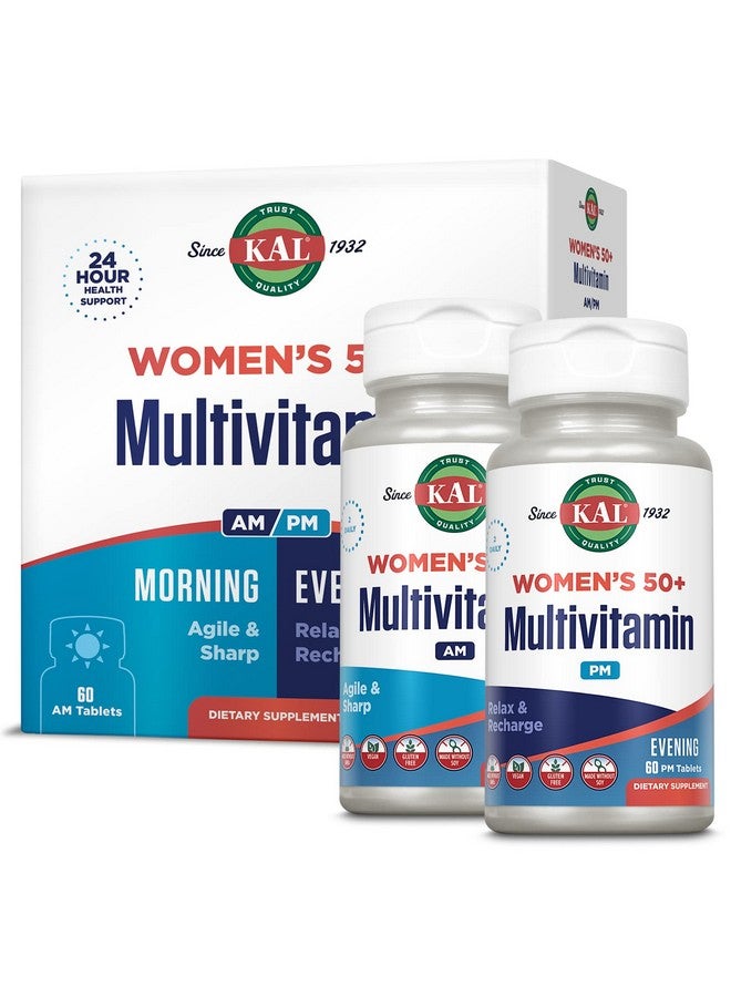 KAL Plus 2In1 Multivitamin For Women 50+ AmPm Vitamin B And D Biotin Ginkgo Biloba Bone Strength And Immune Support Made Without Gmos And Soy Vegan 30 Servings 120 Tablets - Image 1