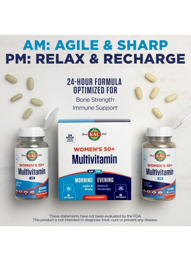 KAL Plus 2In1 Multivitamin For Women 50+ AmPm Vitamin B And D Biotin Ginkgo Biloba Bone Strength And Immune Support Made Without Gmos And Soy Vegan 30 Servings 120 Tablets - Image 4