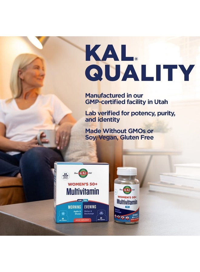 KAL Plus 2In1 Multivitamin For Women 50+ AmPm Vitamin B And D Biotin Ginkgo Biloba Bone Strength And Immune Support Made Without Gmos And Soy Vegan 30 Servings 120 Tablets - Image 5
